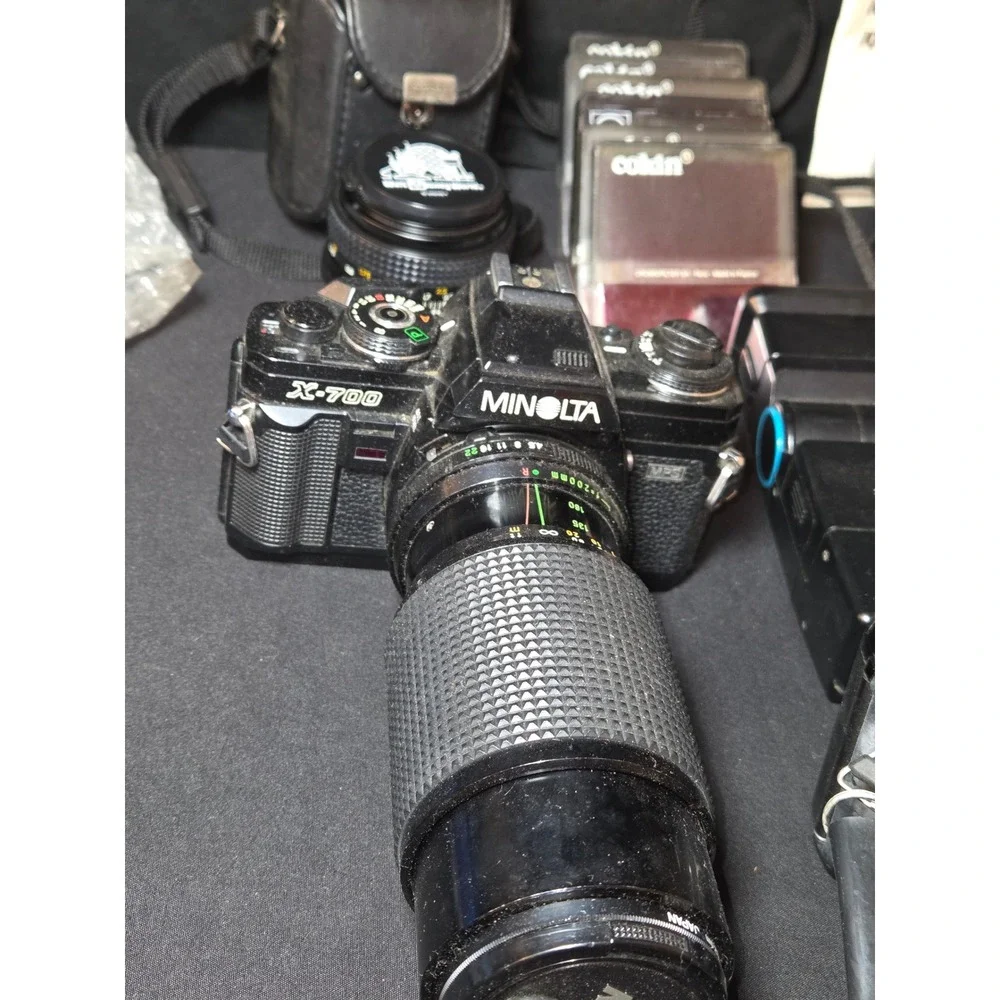 Minolta X-700 X-9 SLR Pentax 735 Film‎ Camera Lot with Lenses Flash Filters Case